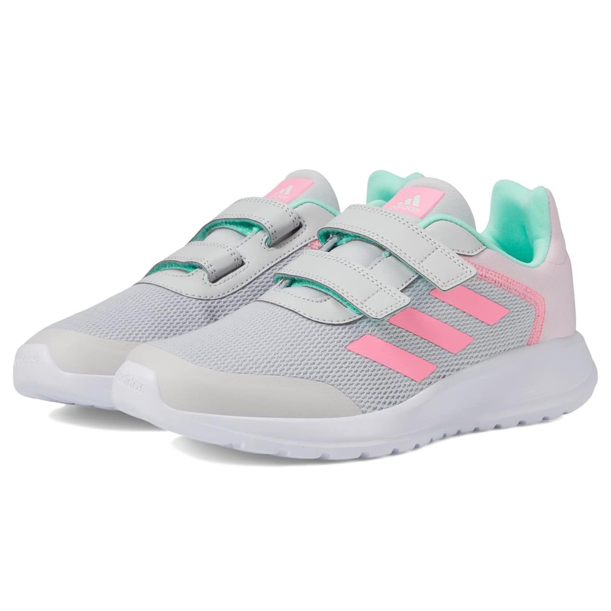 Girl`s Shoes Adidas Kids Tensaur Run Little Kid/big Kid Grey/Beam Pink/Pulse Mint