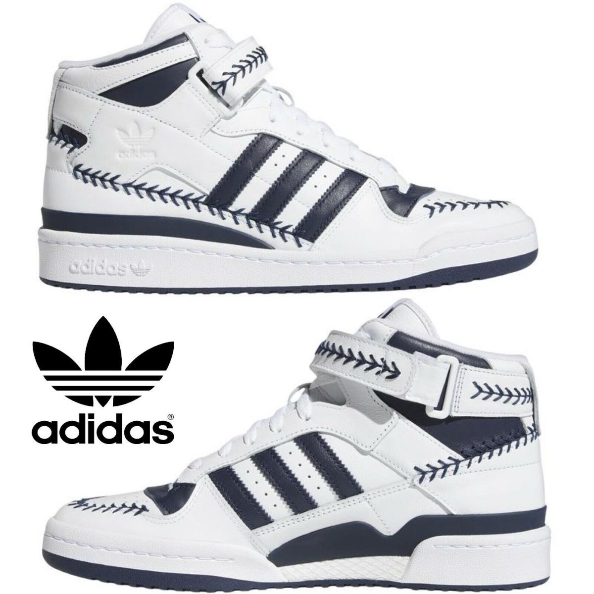 Adidas Originals Forum Mid Men`s Sneakers Comfort Casual Shoes White Navy