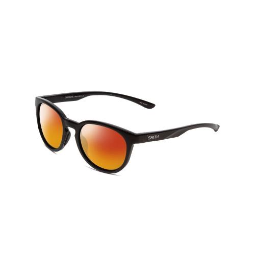 Smith Optics Eastbank Unisex Round Designer Polarized Sunglass Gloss Black 52 mm Red Mirror Polar