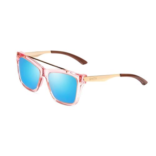 Smith Optics Runaround Womens Cateye Polarized Sunglasses Pink Crystal Gold 55mm Blue Mirror Polar