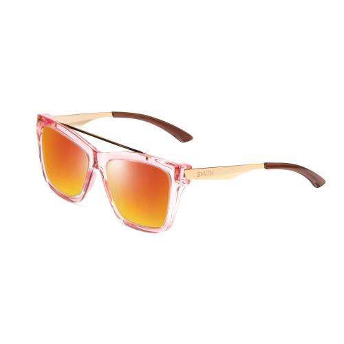 Smith Optics Runaround Womens Cateye Polarized Sunglasses Pink Crystal Gold 55mm Red Mirror Polar