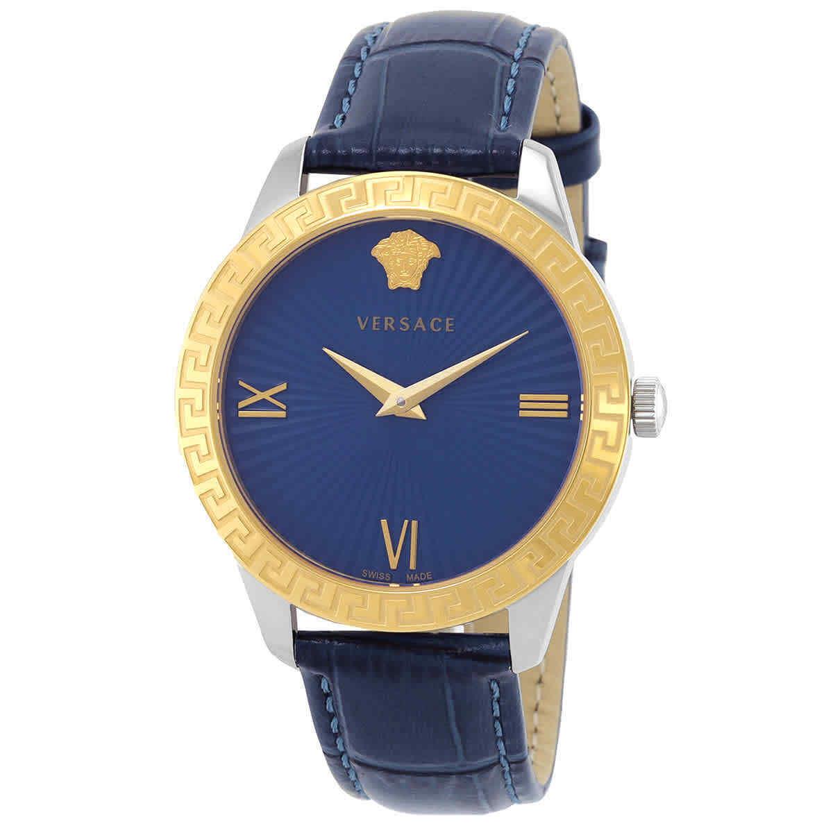 Versace Greca Signature Quartz Blue Dial Ladies Watch VEVC00219 - Dial: Blue, Band: Blue, Bezel: Gold-tone