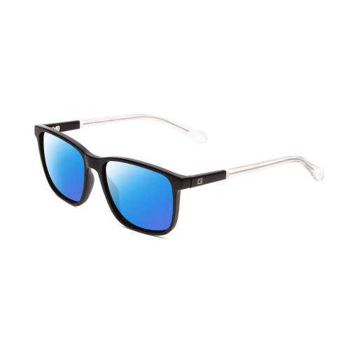 Guess GU6944 Unisex Designer Polarized Sunglass Shiny Black Crystal Clear 56 mm Blue Mirror Polar