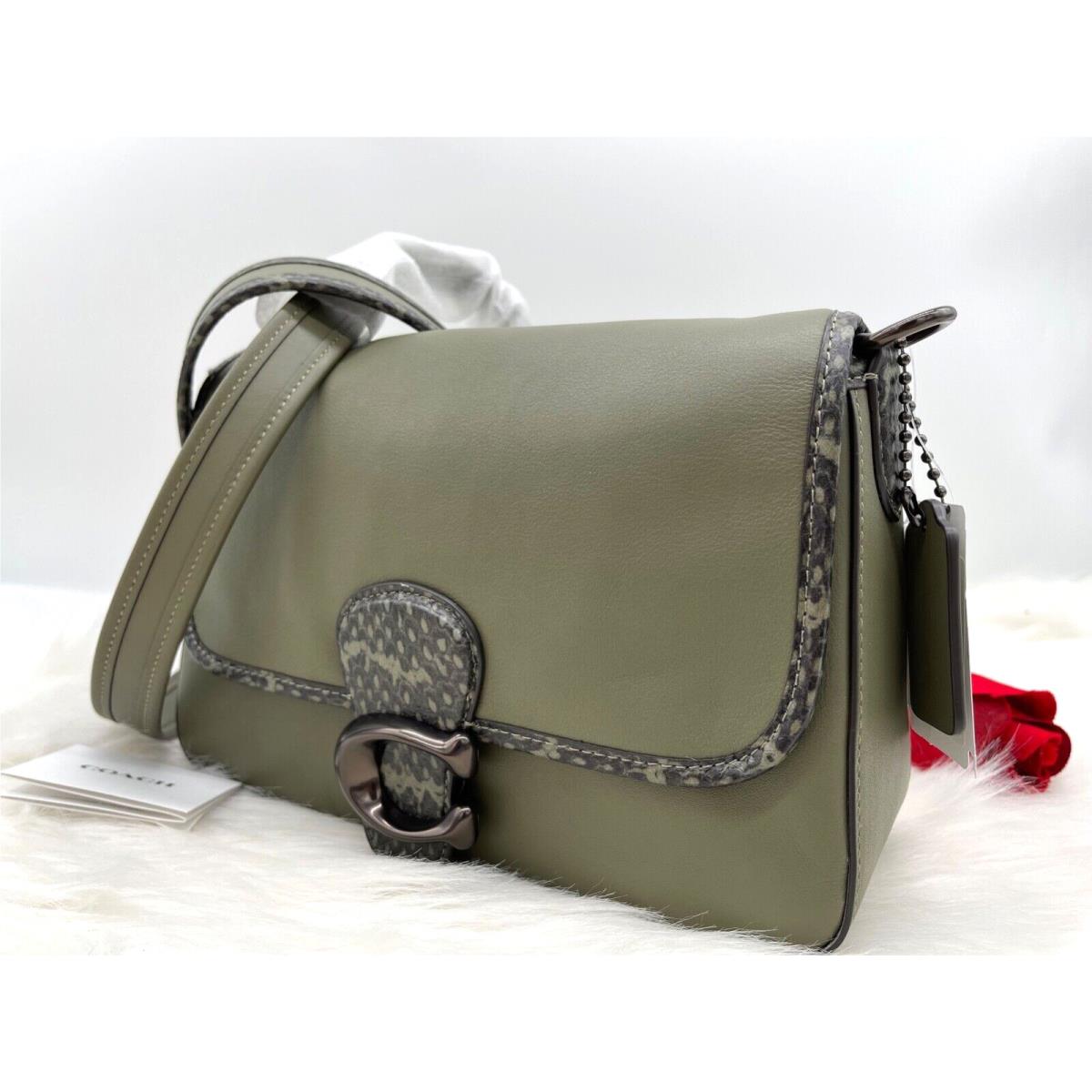 Coach Soft Tabby Snake Trim Leather Top Handle Shoulder Bag