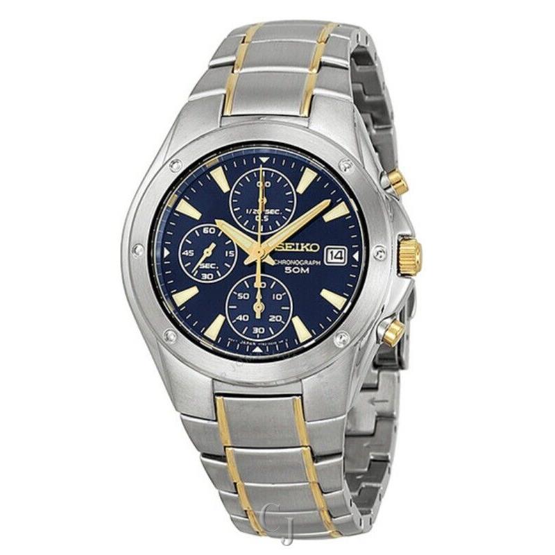 Seiko Two-tone Chronograph Blue Dial Watch SND585 - Dial: Blue, Band: Gold, Bezel: Silver