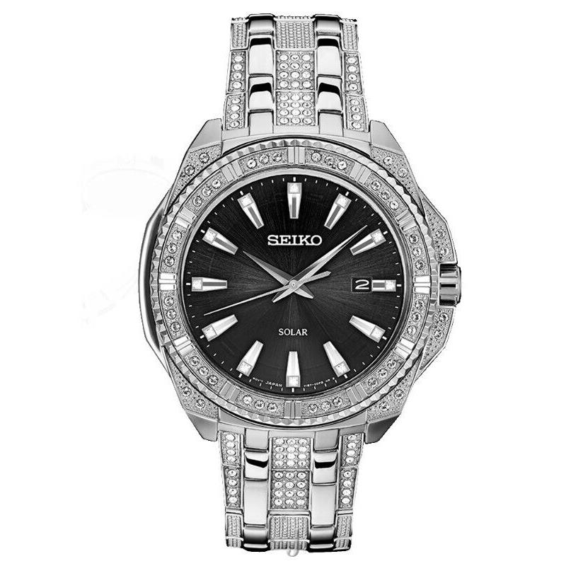 Seiko Solar Crystal Black Dial Watch SNE457