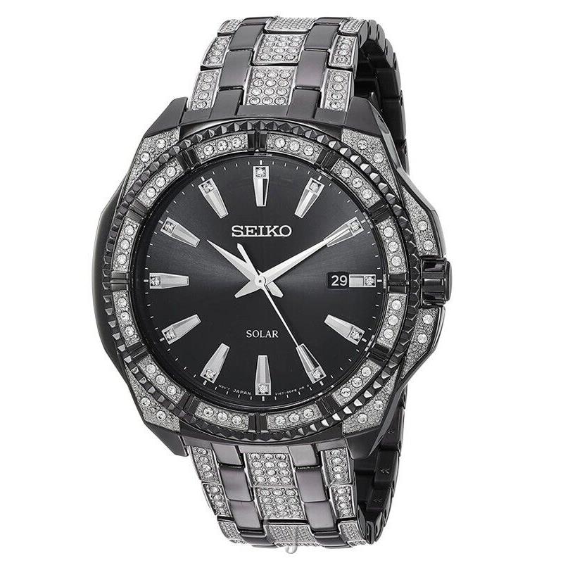 Seiko Solar Crystal Black Dial Watch SNE459