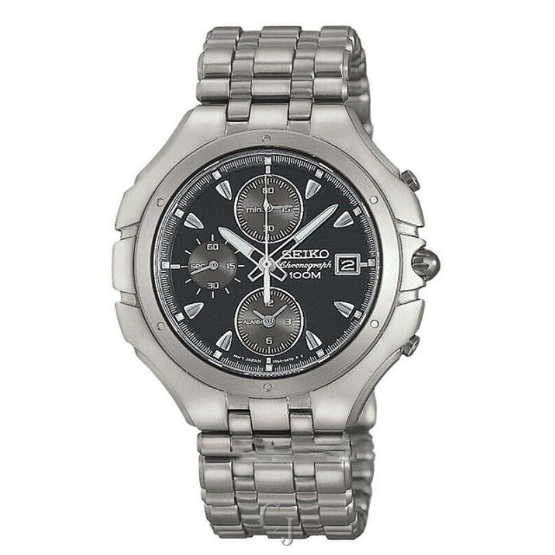 Seiko Arcadia Alarm Chronograph Black Dial Watch SNA069