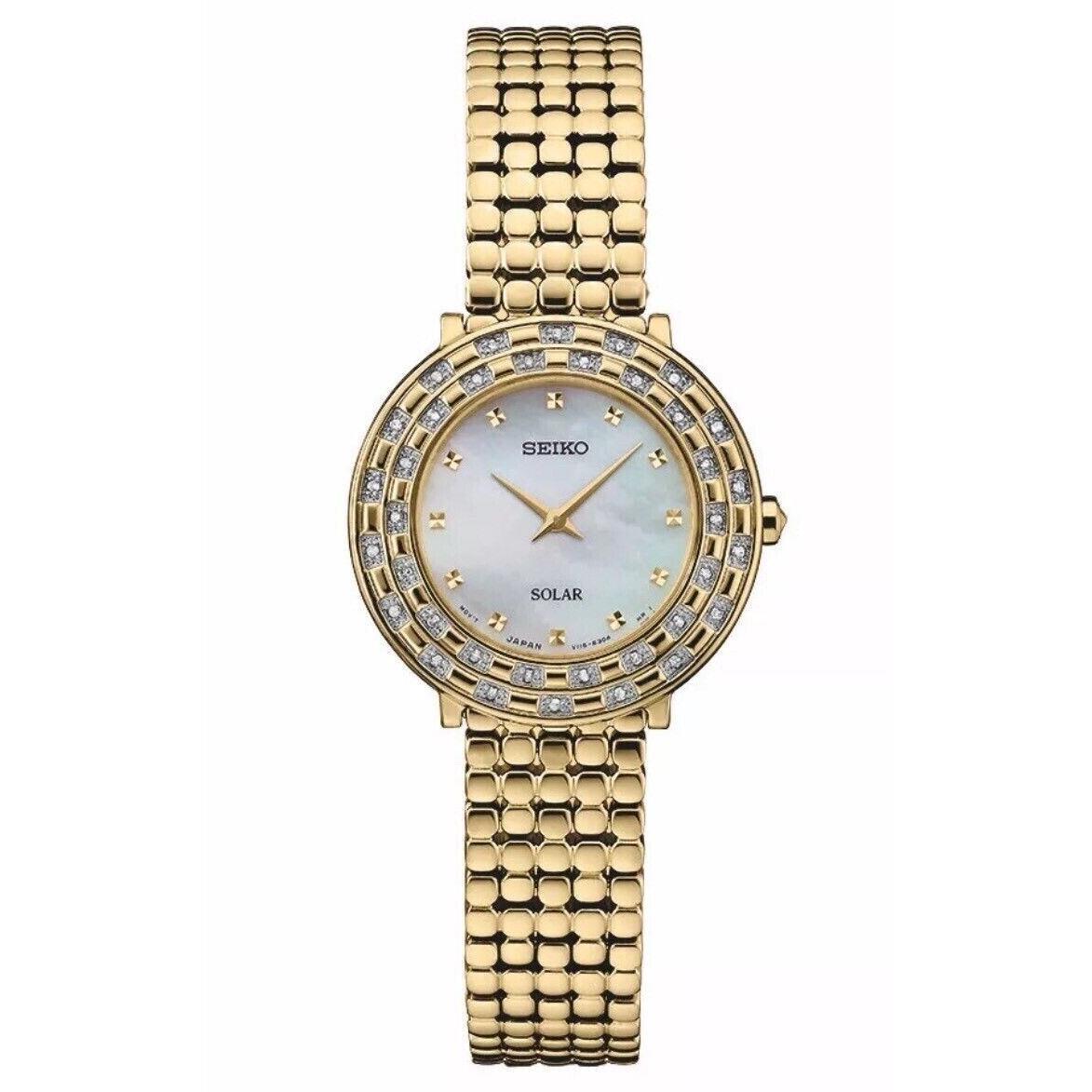 Seiko SUP374 29 mm Solar Gold Tone Stainless Steel Diamond Women`s Watch