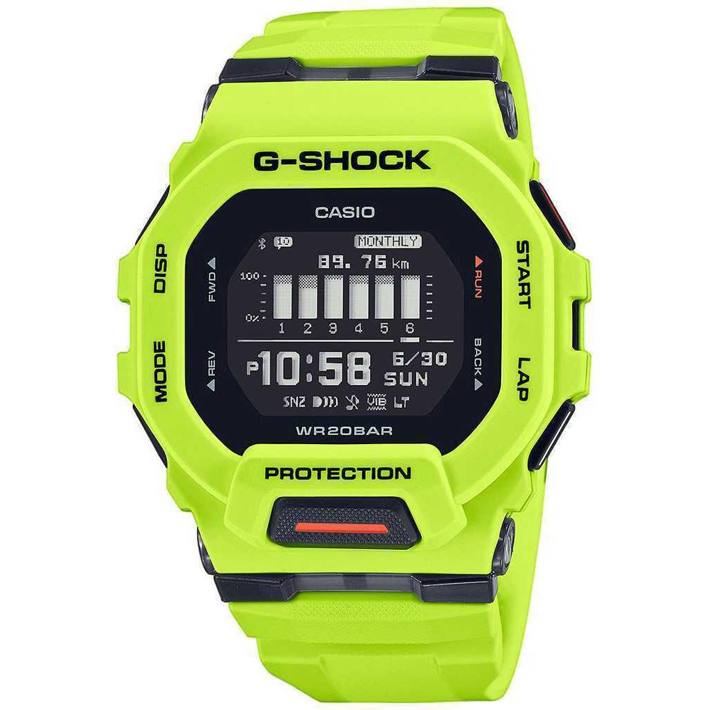 Casio G-shock Digital Bluetooth Mobile Sport Digital Men`s Watch GBD200-9D - Dial: Black, Band: Green, of the strap: Green lime