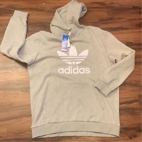 Adidas Men`s Heather Gray Pullover Trefoil Hoodie Sweatshirt Size XL W/tags