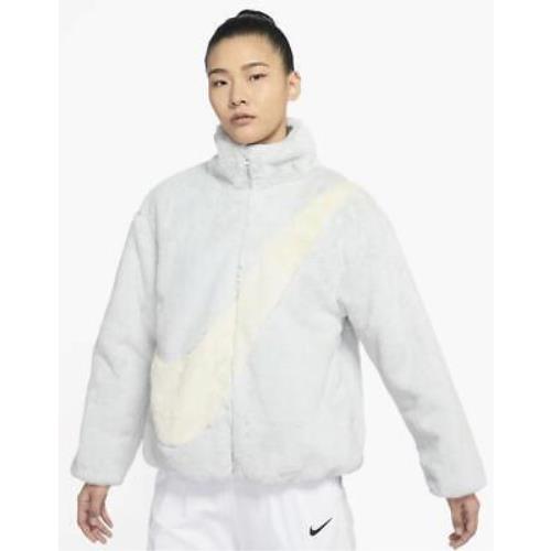 Nike Sportswear Womens XL Luxe Faux Fur Hoodie Jacket Swoosh Coat Zip Blue