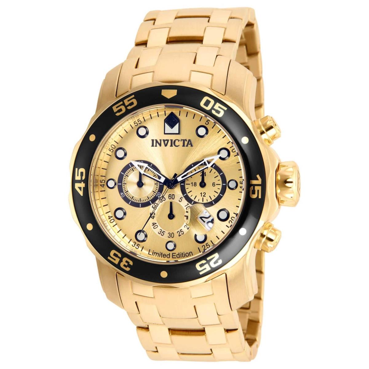 Invicta Men`s Watch Pro Diver Gold Tone Dial Black Rotating Bezel ILE0072A