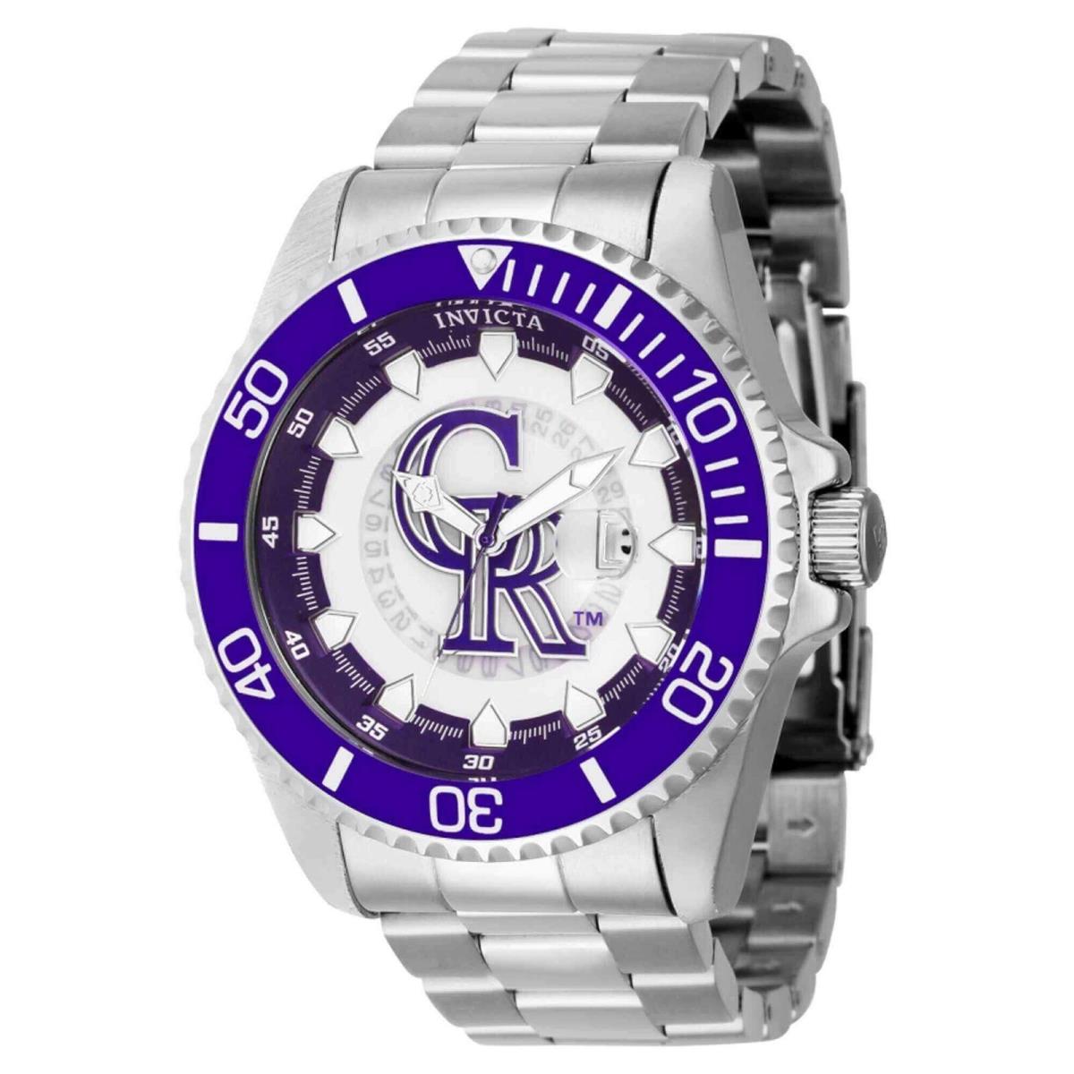 Invicta Men`s Watch Mlb Colorado Rockies Quartz Blue and Silver Dial Steel 43462 - Dial: Blue, Silver, Band: Silver