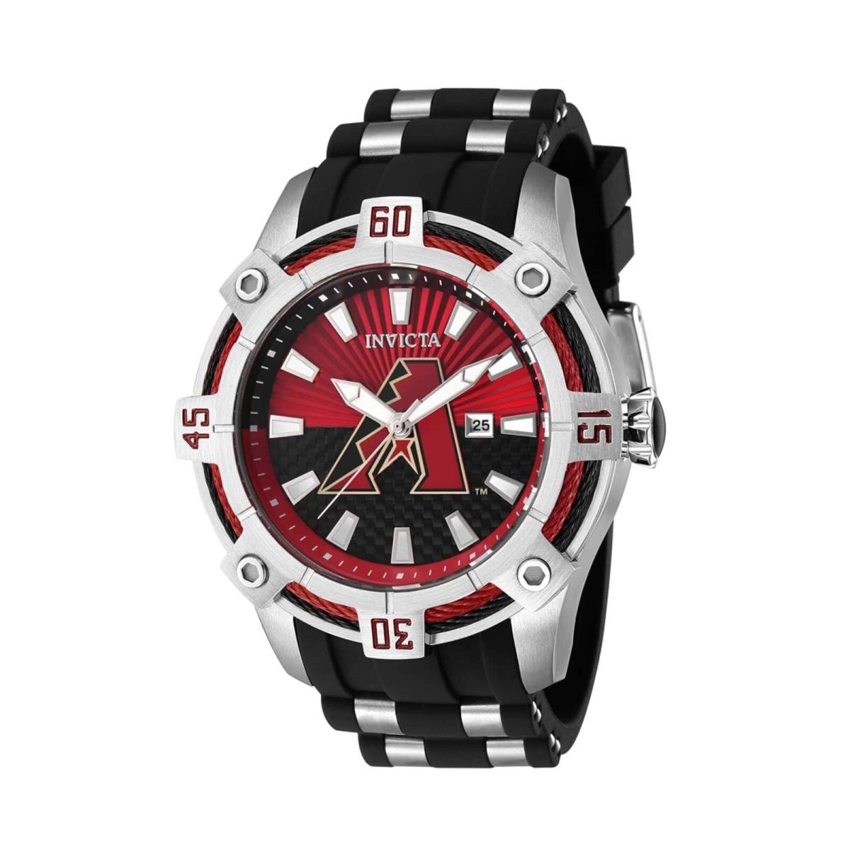 Invicta Men`s Watch Mlb Arizona Diamondbacks Quartz Red and Black Dial 43259 - Dial: Red, Black, Band: Silver, Black