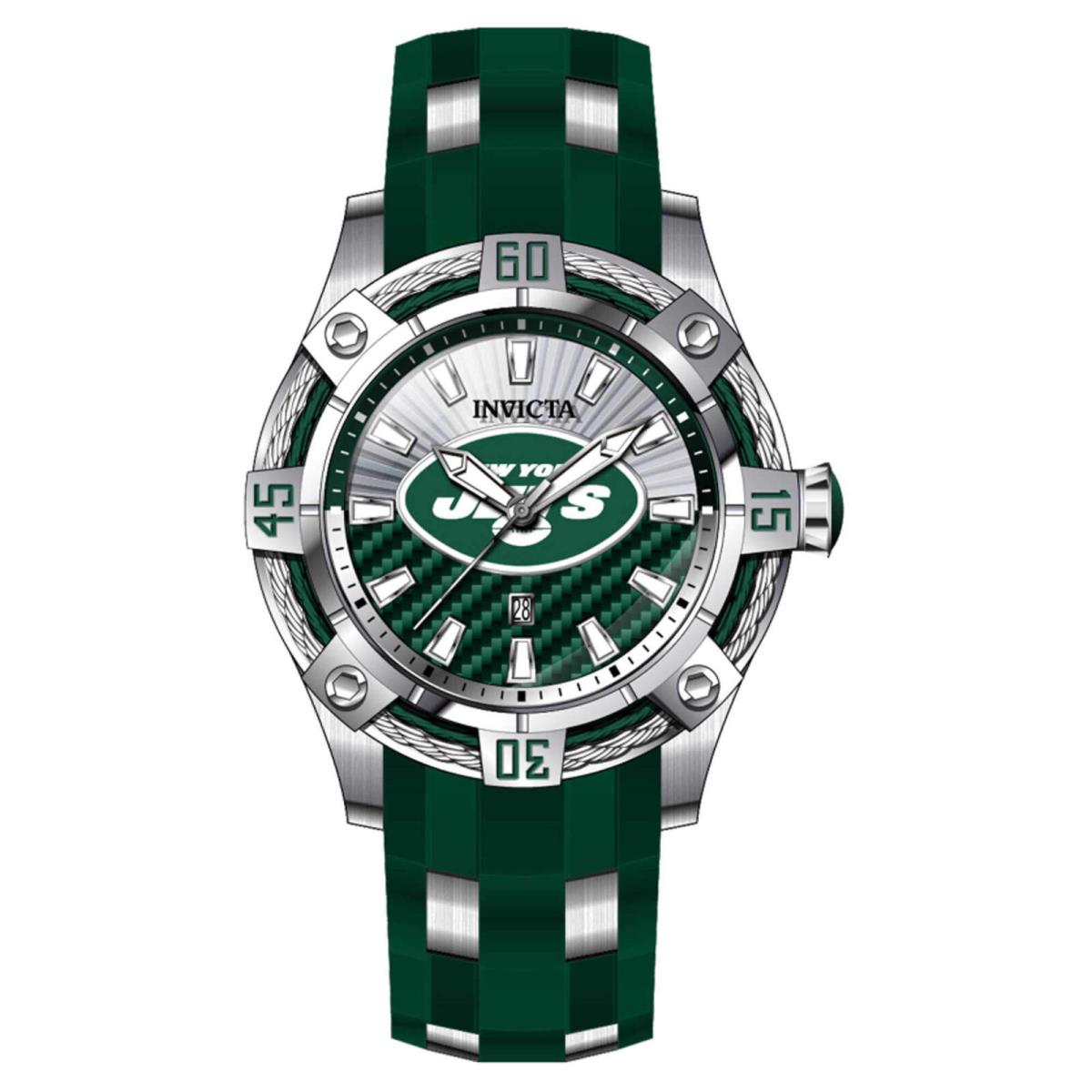 Invicta Men`s Watch Nfl York Jets Green and Silver Tone Strap 43325 - Dial: Green, Silver, Band: Green, Silver