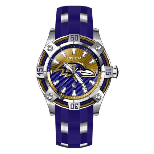 Invicta Men`s Watch Nfl Baltimore Ravens Purple and Brown Dial Strap 42067 - Dial: Brown, Blue, Band: Purple, Silver