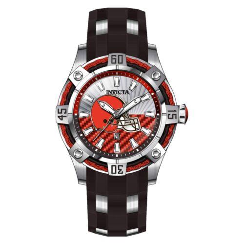 Invicta Men`s Watch Nfl Cleveland Browns Orange and Silver Tone Dial Strap 42075 - Dial: Orange, Silver, Band: Light Brown, Silver