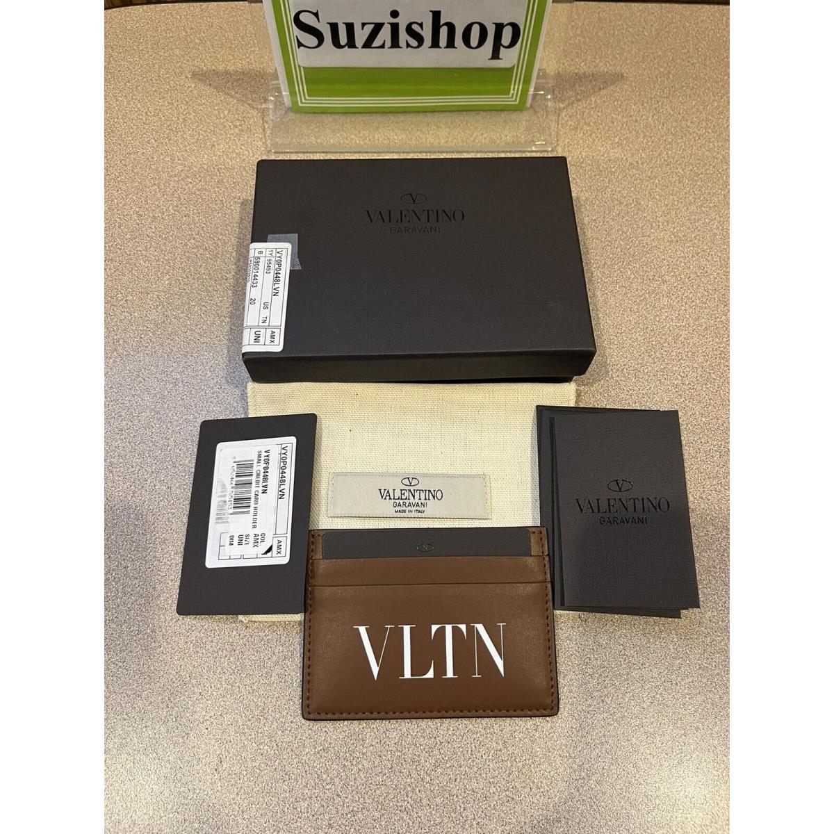 Valentino Garavani Small Vltn Leather Card Holder Brown Italy