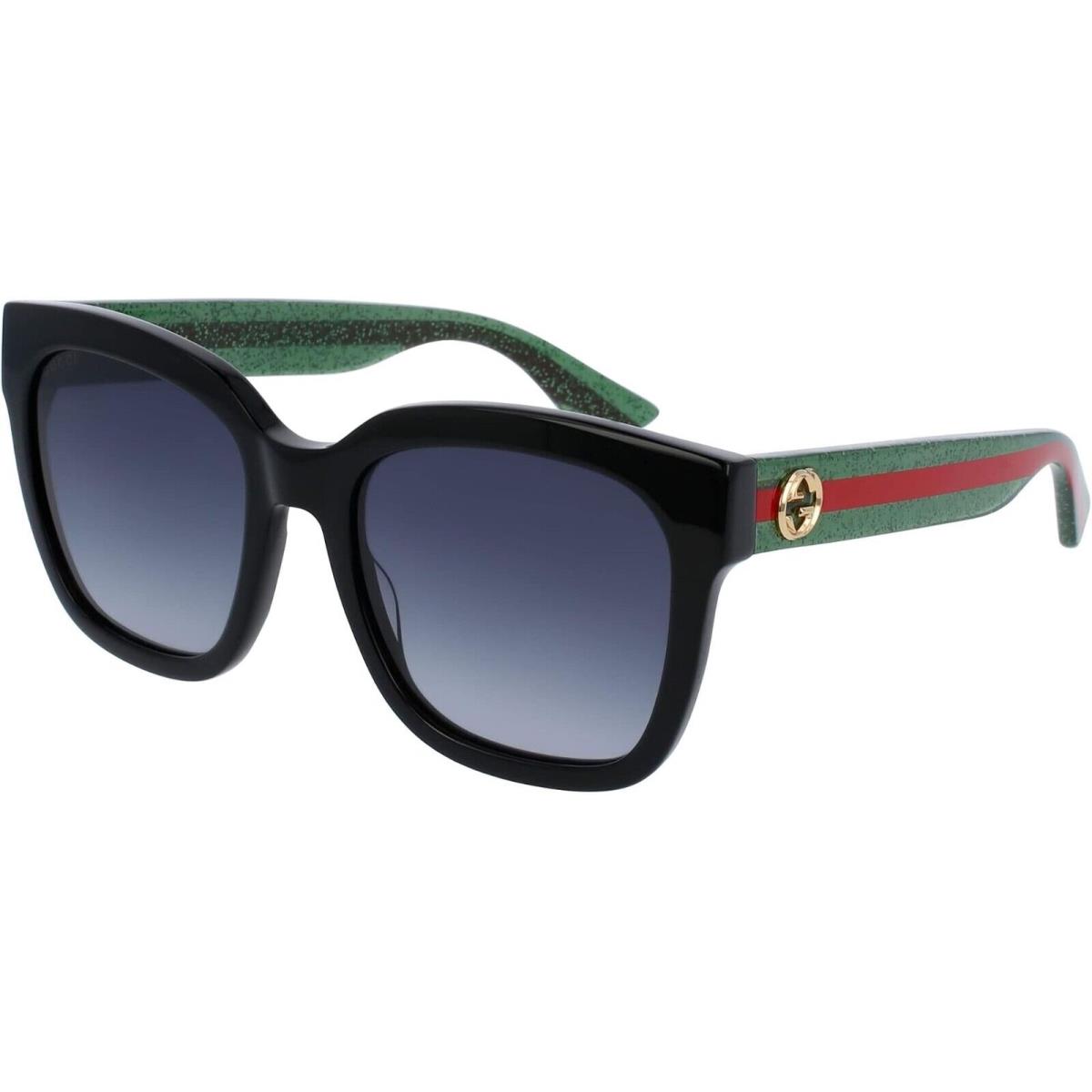 Gucci GG 0034 S 002 Black Green with Red Stripe/gradient Grey Square Sunglasses