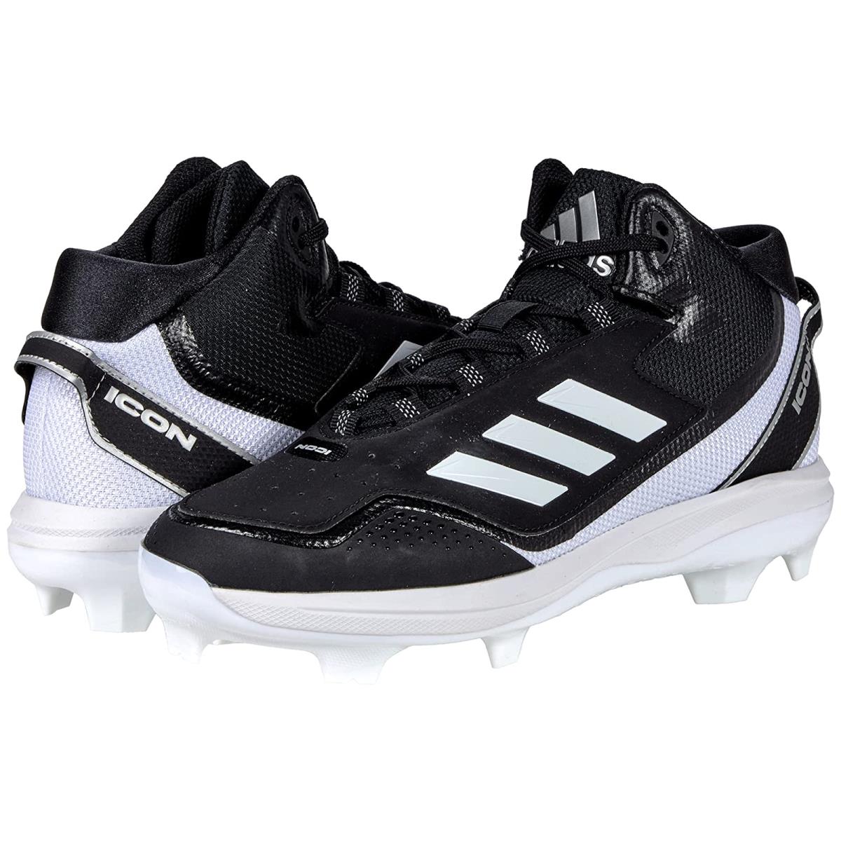 Man`s Sneakers Athletic Shoes Adidas Icon 7 Mid Tpu Baseball Cleats Black/Silver Metallic/White