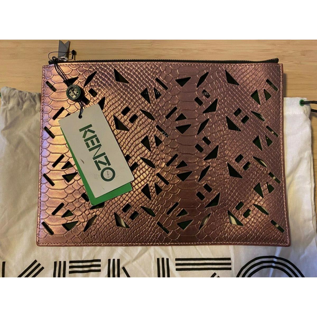 Kenzo Metallic Rare Clutch Handbag Dark Green Interior w. Dust Jacket - 12x9