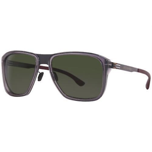 Ic Berlin AMG-07 Sunglasses Aubergine/shiny Copper/dark Red Square Shape 61mm - Gray Frame, Green Lens