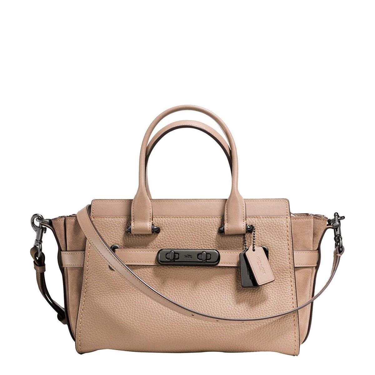 Coach Womens Handbag Beige Leather Dark Stone Bag Swagger 27 Mixed Leathers - Dk/Stone, Exterior: Absinthe