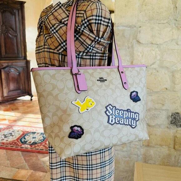 Coach X Disney Sleeping Beauty City Zip Tote Signature Coated Canvas Handbag
