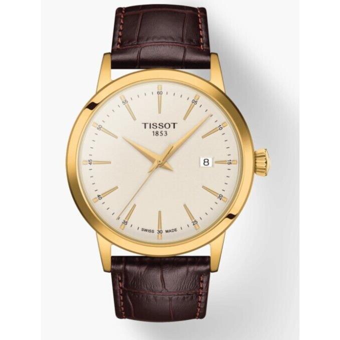 Tissot Classic Dream Brown Leather Strap Ivory Dial Men`s Watch T1294103626100