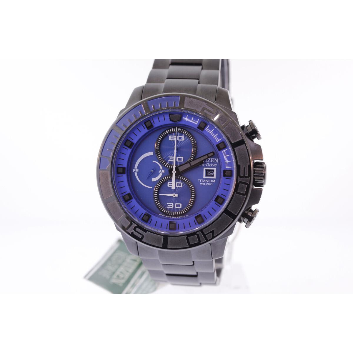 Citizen CA0525-50L Eco-drive Black Titanium Blue Dial Chronograph Watch