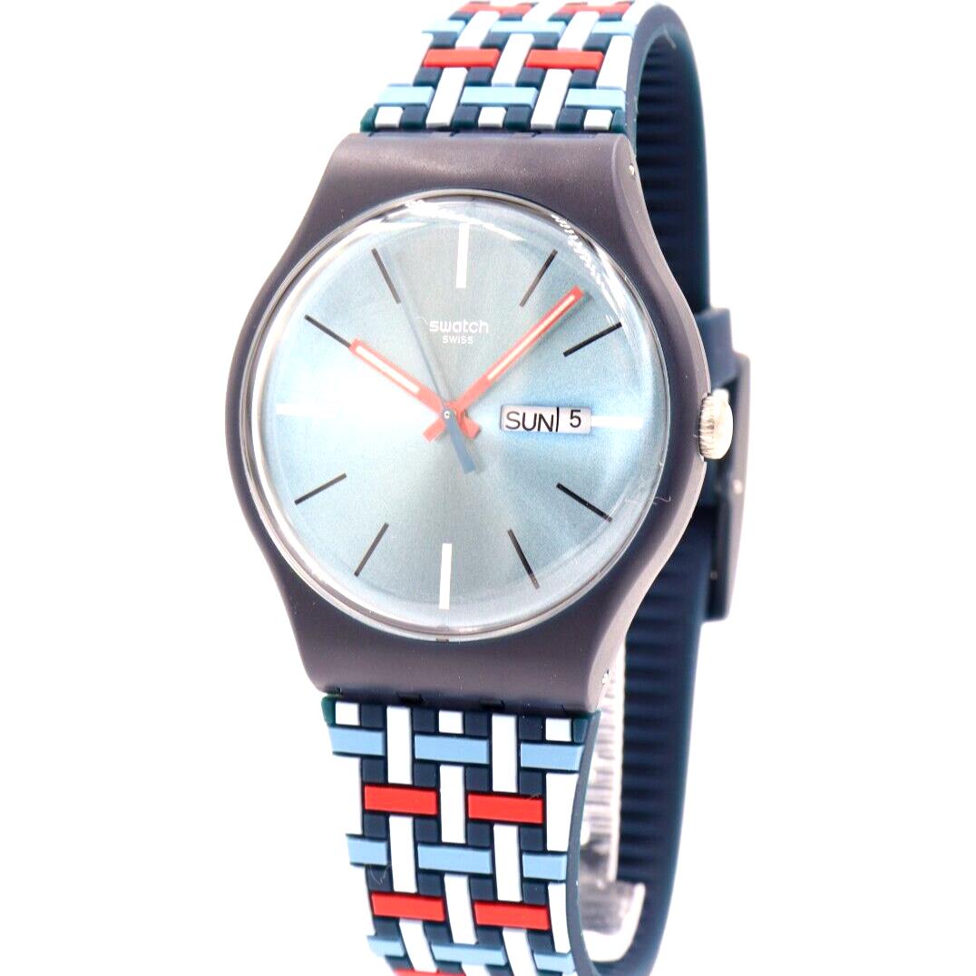 Swatch Originals Wovering Blue Silicone Day-date Watch 41mm SUON710