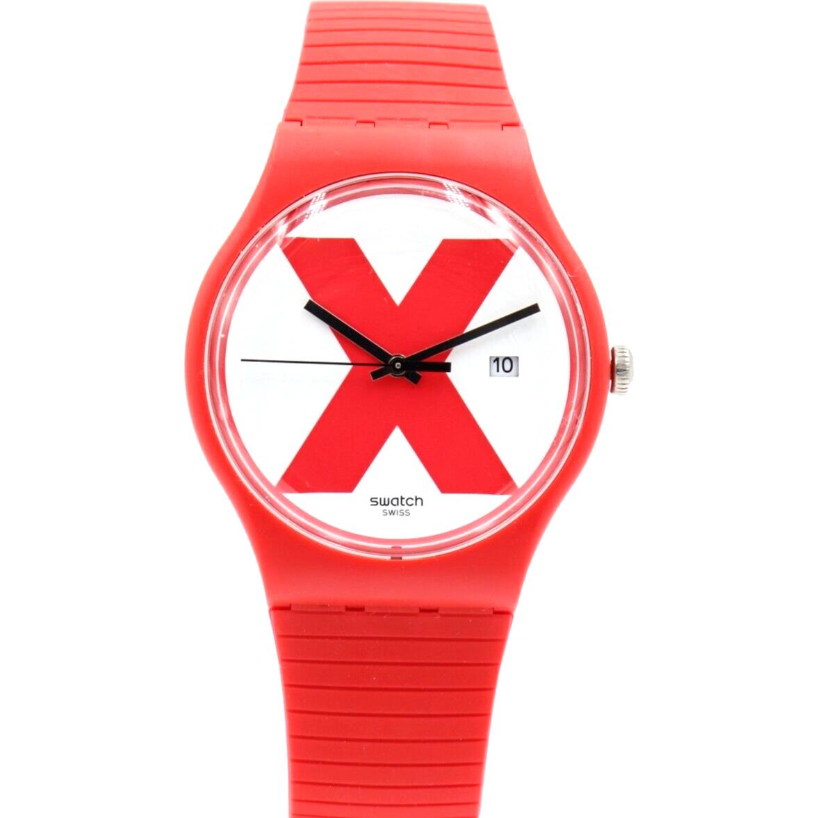 Swiss Swatch Originals Xx-rated Red Silicone Date Watch 41mm SUOR400 - White Dial, Red Band, Red Bezel
