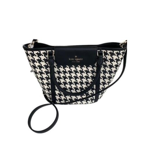 Kate Spade Cruise Woven Medium Tote - Black Houndstooth Straw Leather Bag