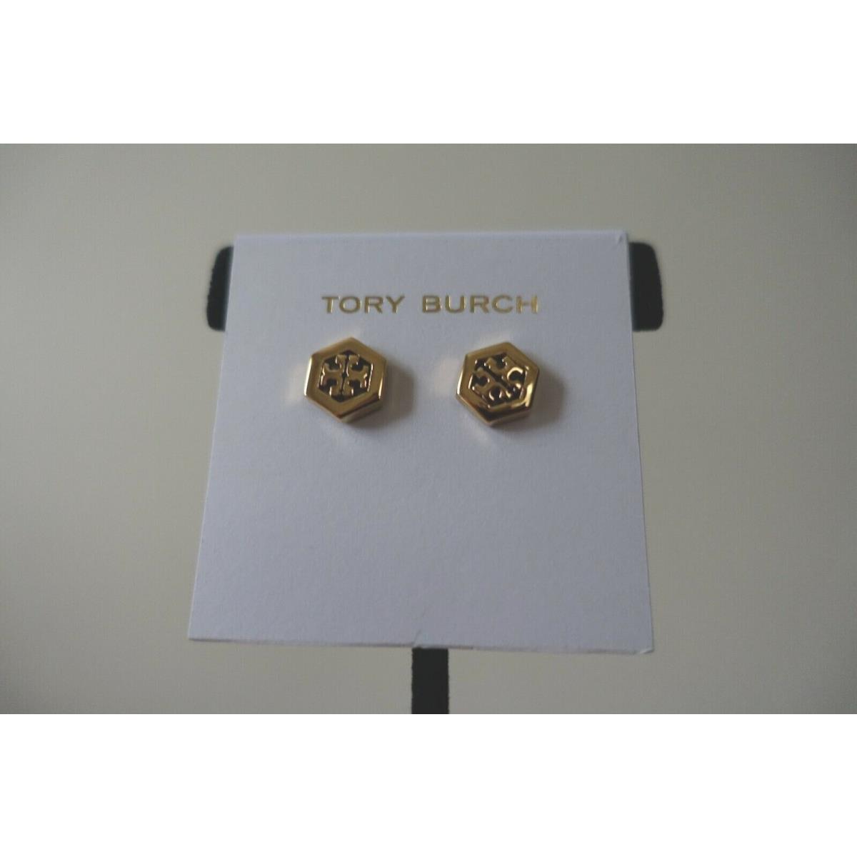 Tory Burch Hex-logo Stud Earrings Gold Color