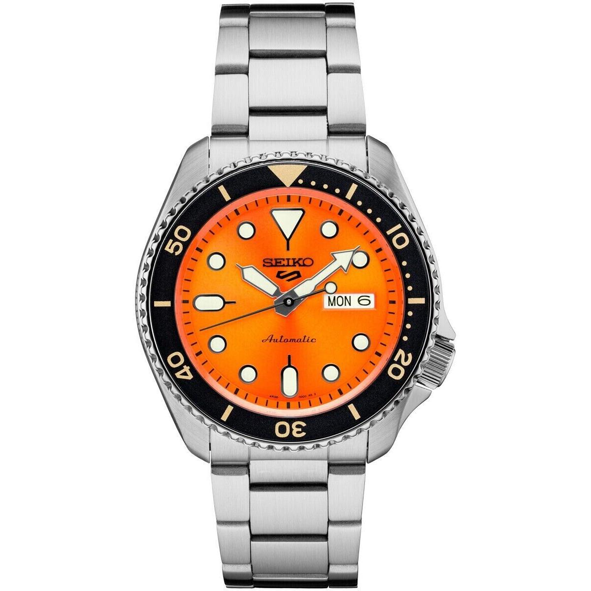 Seiko Men`s Seiko 5 Automatic Orange Dial Steel Bracelet Watch SRPD59