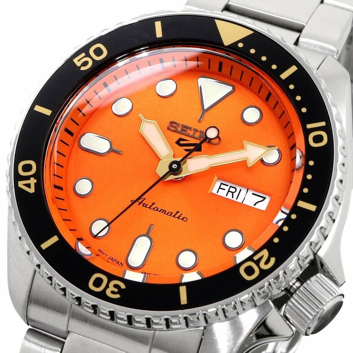 Seiko Men`s Seiko 5 Automatic Orange Dial Steel Bracelet Watch SRPD59