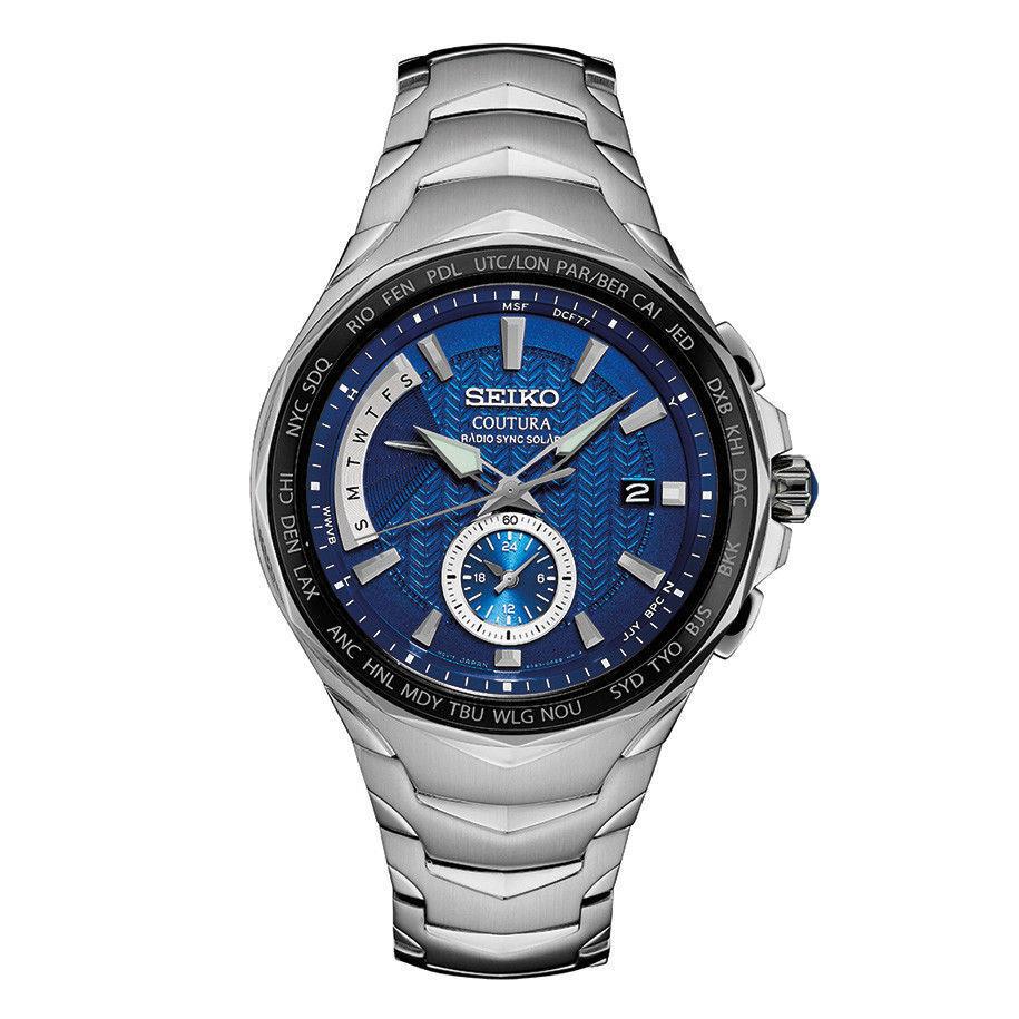 Seiko Men`s Coutura Radio Sync Solar World Time Stainless Steel Watch SSG019