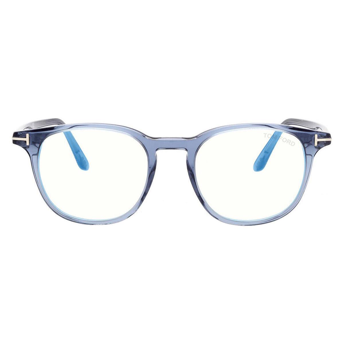 Tom Ford FT5832-B Eyeglasses Shiny Transparent Blue/t Logo Blue Block 50mm