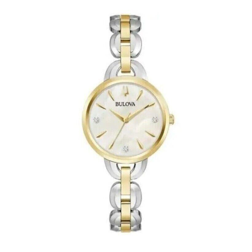 Bulova Women`s Quartz Silver Gold Crystal Accent Watch 28MM 98P212