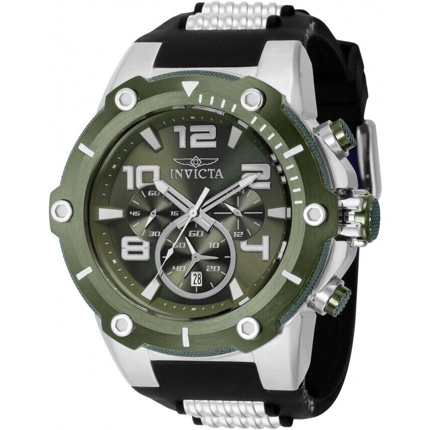 Invicta Men`s 52mm Speedway Viper Chronograph Green Dial Stainless St. Watch - Dial: Green, Band: Black, Silver, Bezel: Green