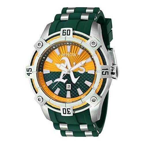 Invicta Men`s 43278 Mlb Oakland Athletics Quartz Green Yellow Dial Watch