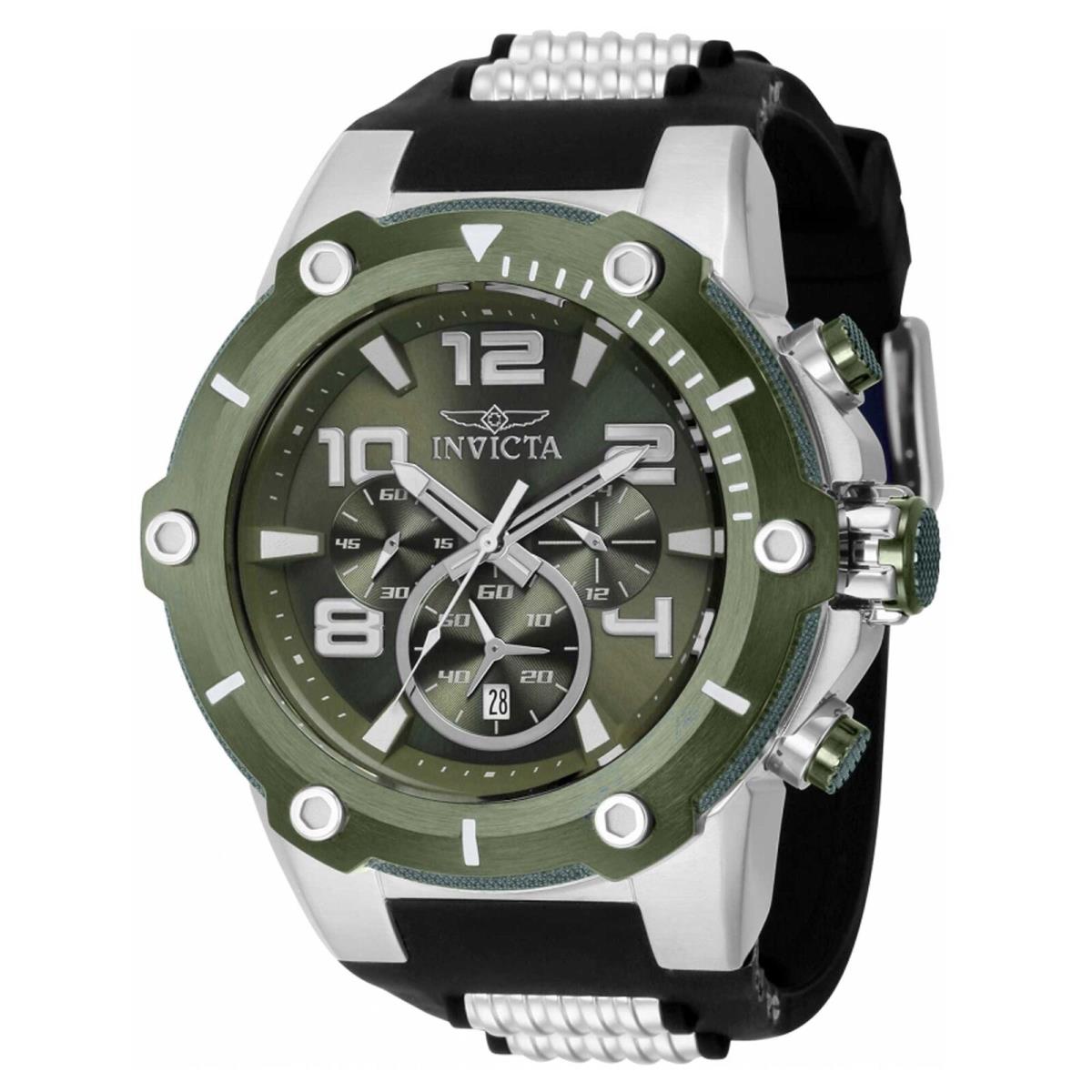 Invicta Men`s Watch Speedway Quartz Chronograph Silver and Black Strap 40894 - Dial: Green, Band: Silver, Black