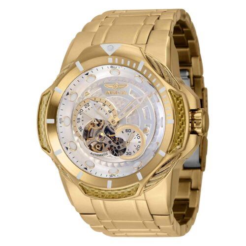 Invicta Men`s Watch Bolt Open Heart Silver Tone Dial Yellow Gold Bracelet 39930 - Silver Dial, Yellow Band