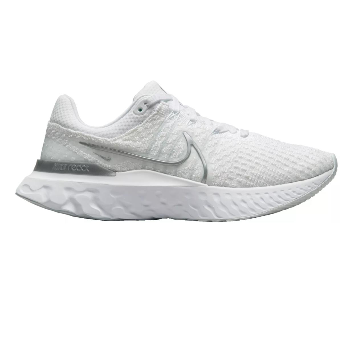 W Nike React Infinity Run FK 2 Flyknit White Silver Shoes CT2423-102 Women`s 11