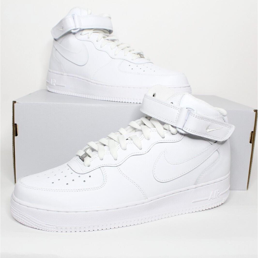 Nike Air Force 1 Mid `07 Triple White Shoes CW2289-111 Mens Size 12 - White