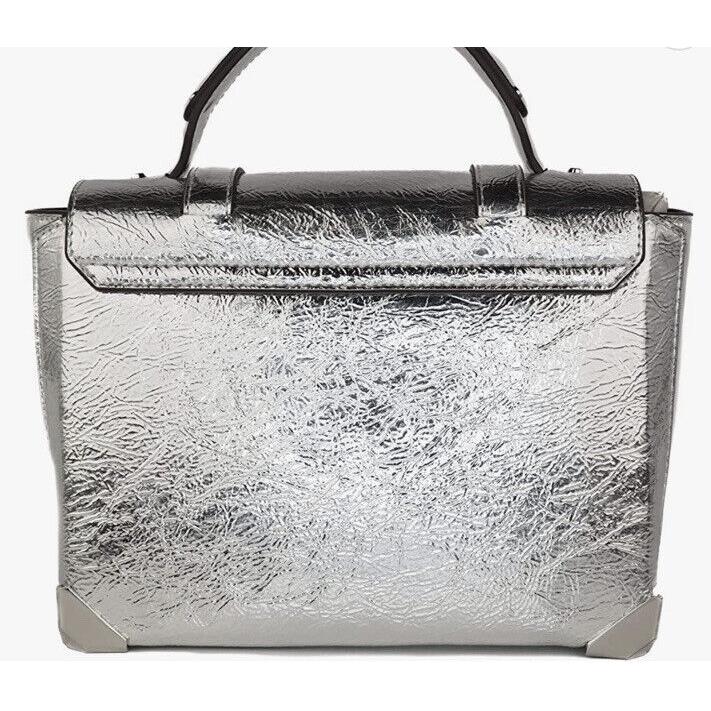 Mew Michael Kors Manhattan Medium Silver Leather Top Handle School Satchel Bag - Handle/Strap: Silver, Hardware: Silver, Exterior: Metallic Silver