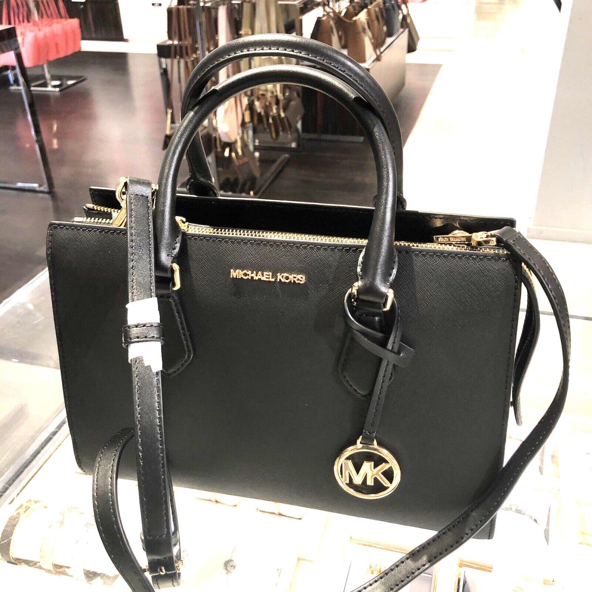 Michael Kors Medium Satchel Shoulder Bag Handbag Purse Messenger Crossbody Black