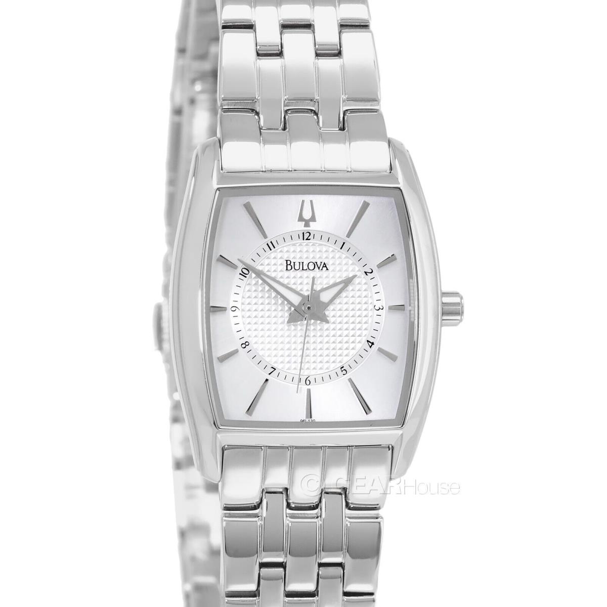 Bulova Womens Tonneau Classic Dress Watch Silver Dial Stainless Steel Band