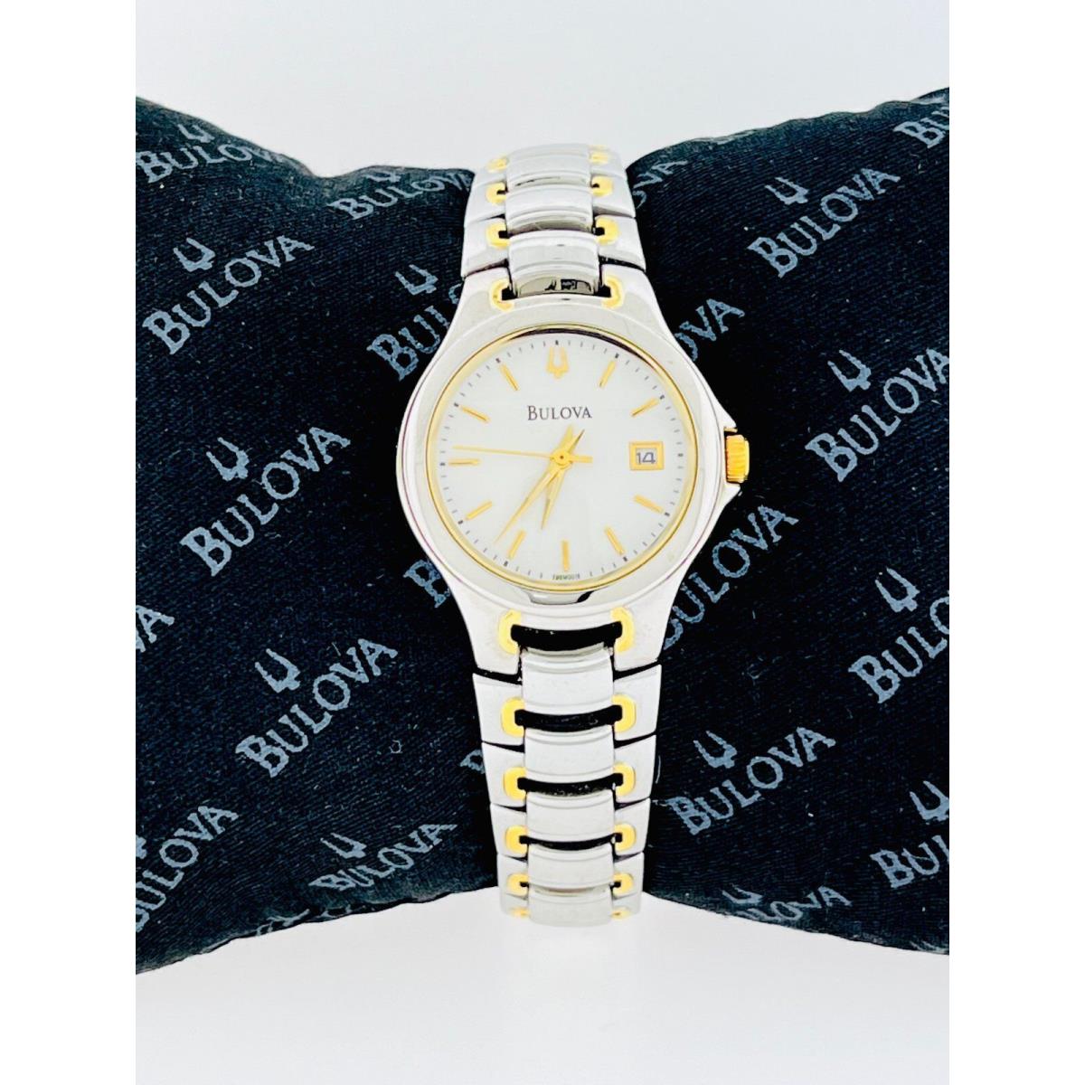 Women`s Bulova 98M001 Stainless Steel Two Tone Watch with White Face